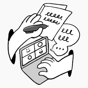 drawing of hands working on laptop and making notes